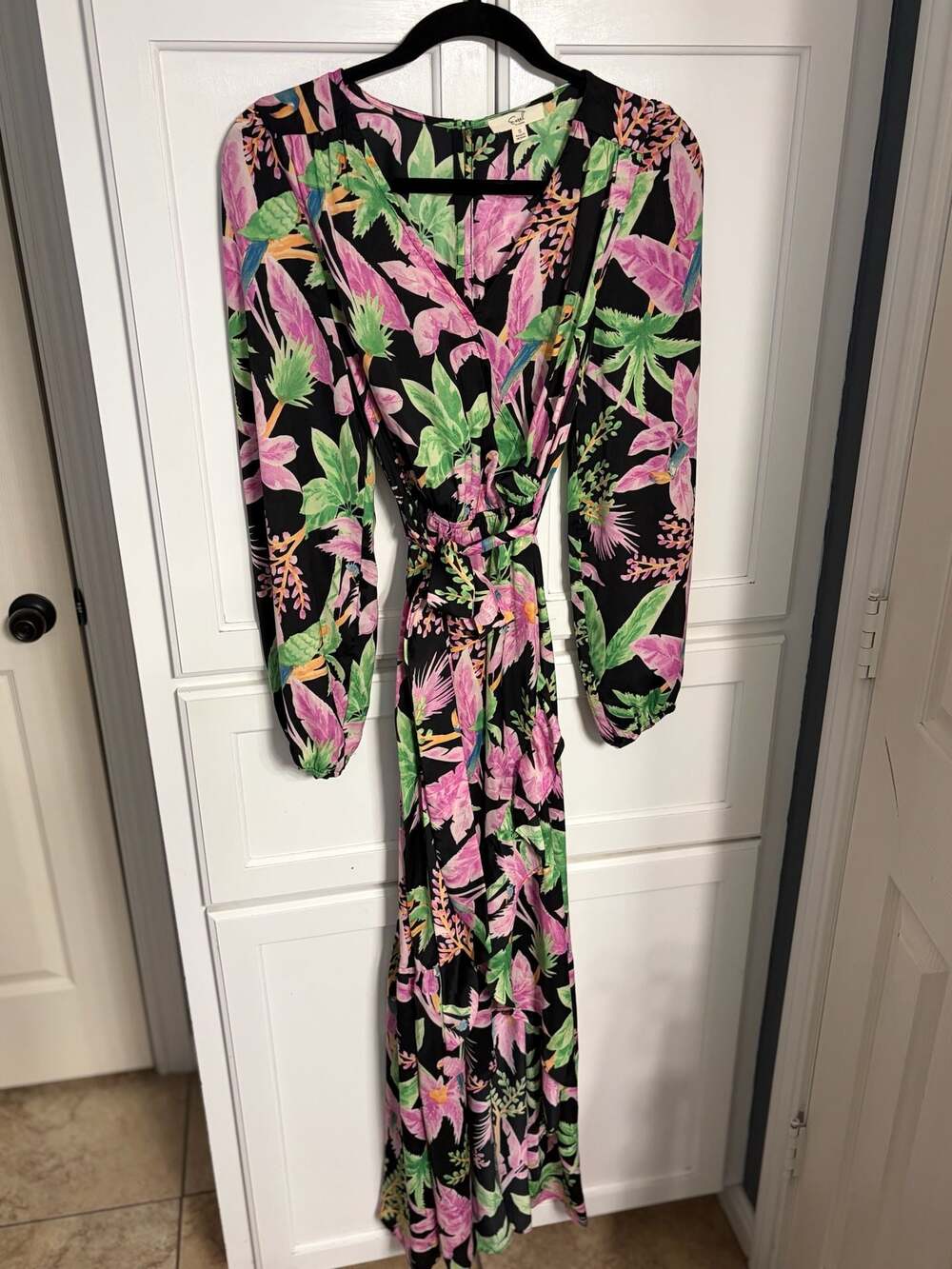 Easel Boho Beach Tropical Print Ruffle Maxi Dress with Surplice Neckline